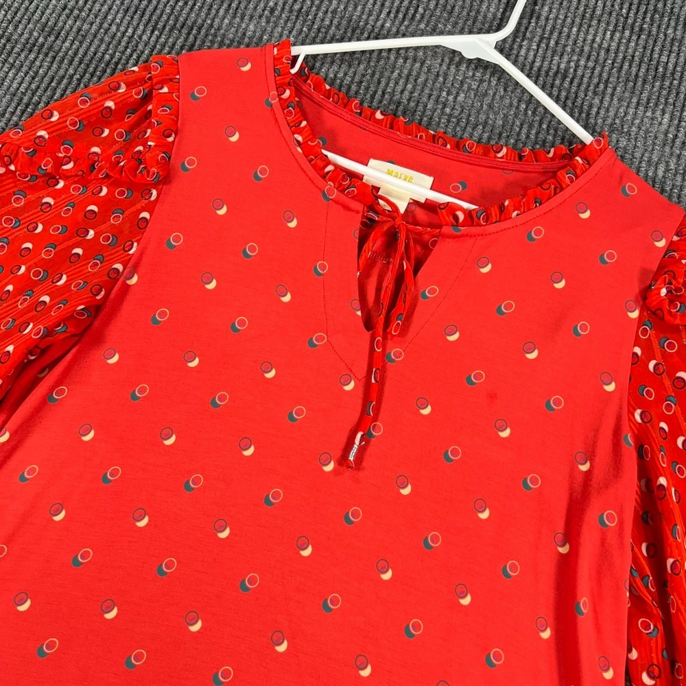 Maeve Anthropologie Shirt Top Blouse Womens Small Red Geometric Long Sleeve